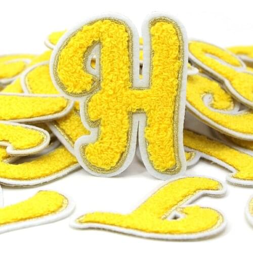 1Pcs Yellow Letter Patch Towel Embroidered Patches 3D Letters Iron On Patches For Clothes Alphabet Logo Sticker Appliques