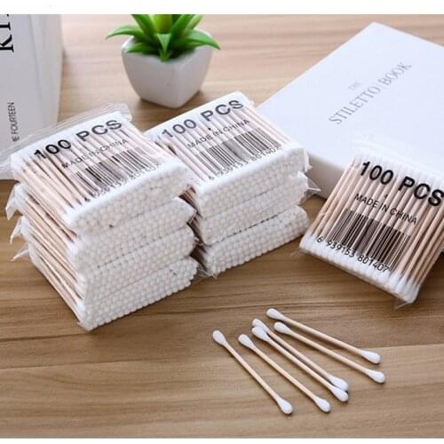 100 Pcs One-time Cotton Swab Bamboo Cotton Buds Micro Brushes Ear Sticks Cotton Swab Wadded Sticks Wooden Ears Cleaning Tools