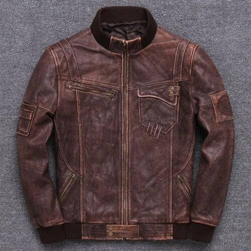 2020 Genuine Male Head Layer Pure Cowhide Do Used Baseball Leather Clothing Loose Coat Short Fund Fashion