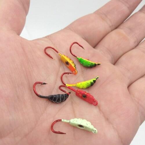 6pcs/set 1.4g/22mm Winter Sea Sand Silkworm Jig Head Hook Hard Bait With Sharp Single Hook 3D Simulation Eyes Swimbait Fishing