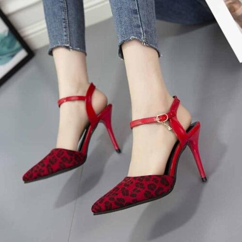 Summer Womens Shoes Sandals Ankle Strap Fashion Pointed Stiletto High Heels Buckle Leopard Print High Heel Sandals