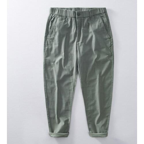 L8215 Summer Cargo Pants Retro Casual Simple Beach Stretch Waist Straight Solid 5 Colors Zipper Fly Male Ankle-Length Trousers