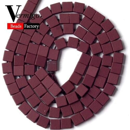 Red Wine Natural Square Nanotech Rubber Hematite Stone Beads For Jewelry Making 4*2mm Spacer Beads For Bracelets Necklaces 15
