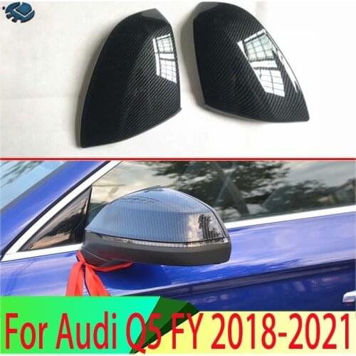 For Audi Q5 FY 2018 2019 Decorate Accessories Carbon Fiber Style Door Side Mirror Cover Trim Rear View Cap Overlay Molding