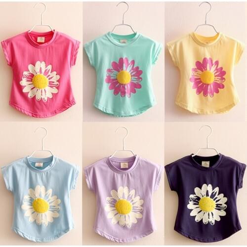 Girls Flower T-Shirt 2018 Summer ChildrenS Clothing Kids Tops Short-Sleeve Basic Shirt For Girls Free Shipping