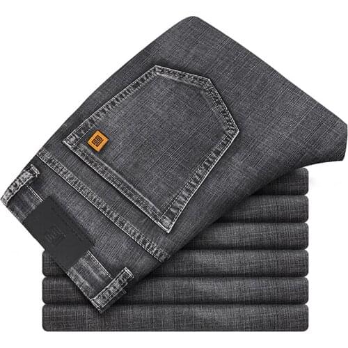 Mens Lightweight Jeans Spring Summer Denim High-quality Cotton Classic Youth Straight Brand Pants Large Size 40 42 44