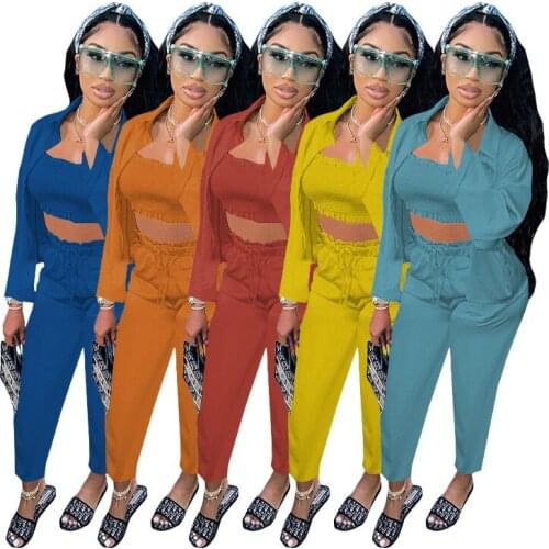 Elegant Satin High Elastic Wave Side Multi-needle Wrinkle Tube Crop Top Shirt Coat Pencil Pants 3 Piece Outfits Streetwear Set