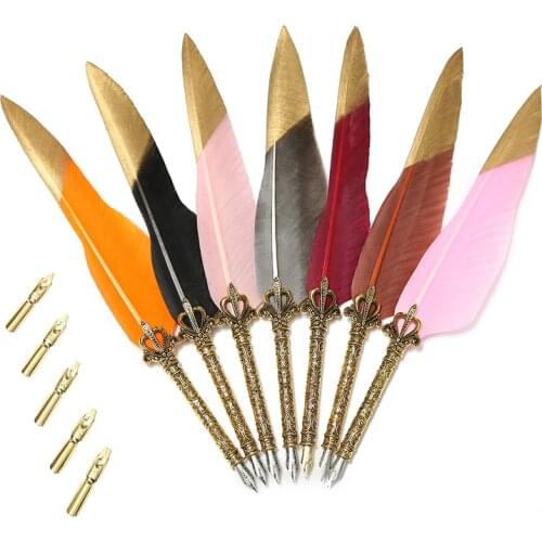 Halloween Christmas Promotional Gift Feather Dip Water Pen Office Calligraphy Set Feather Pen