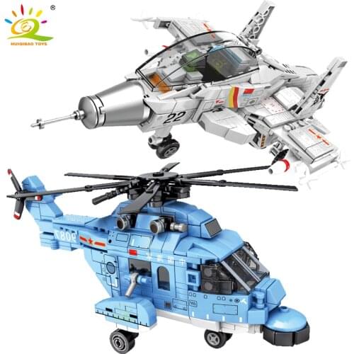 HUIQIBAO J-15 Shipborne Fighter Helicopters Building Block Military City Airplane Army Pilot Figures Plane Bricks Toys Children