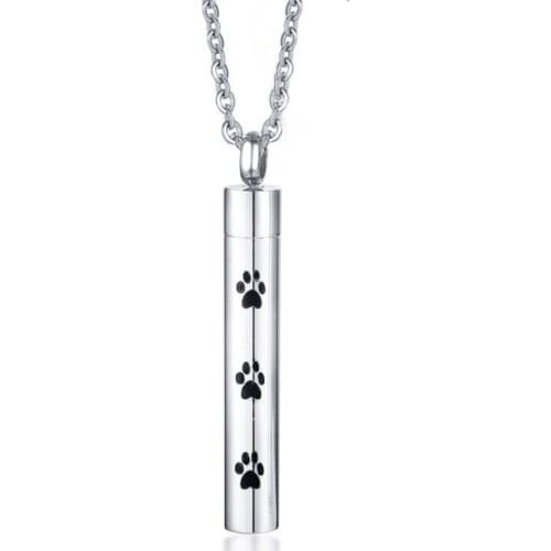 Stainless Steel Memorial Necklace Urn for Ashes Sample Cremation Keepsake Jewelry Dog Paws Pendant