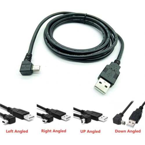 USB 2.0 to Mini USB Data Sync Cable 90 Degree Angled Elbow 5 Pin B Male to Male 0.5m 1.8m 5m Charge Charging Cord for Camera MP3