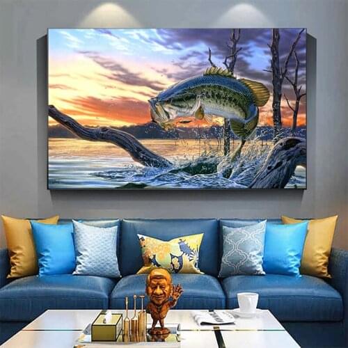 Lake Animals Jumping Largemouth Bass Canvas Painting Wall Art Print Posters and Prints Canvas Modern Home Decor Gifts