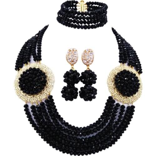 Pretty african necklace nigerian beads black jewelry set