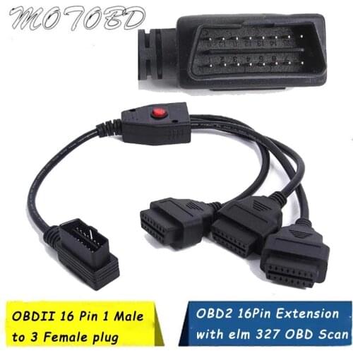 Red Switch 16 Pin OBDii OBD 3 Splitter Extension Cable One Male To Three Female Cable OBD2 Splitter Extension for ELM327 Icar2
