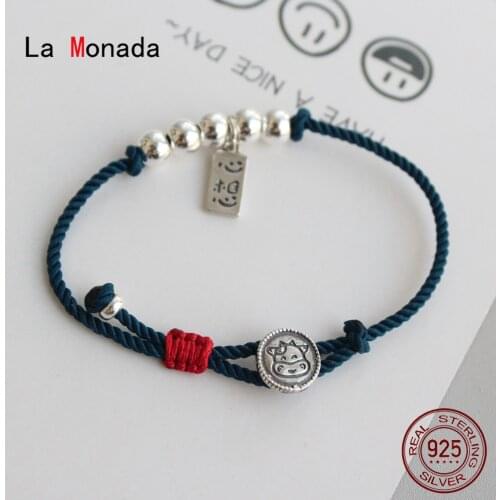 La Monada Zodiac Cow OX Red Thread For Hand 925 Sterling Silver Bracelet Red Thread String Rope Bracelets For Women Silver 925