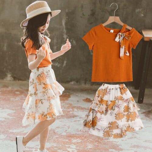 Summer Girls Suit 2020 Kids Clothing Set Teen Girls Clothes Tops Flower Dress Sets Casual Costume For Girls 4 6 8 10 12 13 Years