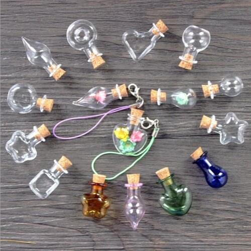 1SET 10PCS Mini Pendant Empty Tiny Clear Wishing Bottle with Cork Message Glass Bottles Vials Special Art Small Bottles S086C