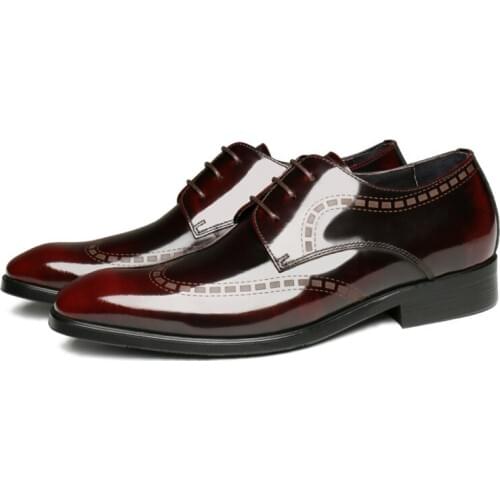 Fashion Black / Wine Red Derby Mens Business Shoes Genuine Leather Wedding Shoes Boys Formal Shoes