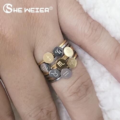 SHE WEIER constellations stainless steel men male finger ring female wedding band couple rings for women jewelry lovers ring