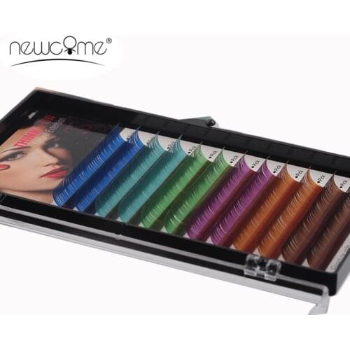 Rainbow Color False Eyelash Extensions C/D Curl 8-15mm Synthetic Fiber Silk Mink Lashes Eyelash Extension 1 Tray