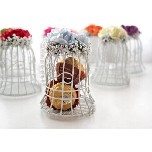 New Wedding Favor Boxes White Metal Bell Birdcage Shaped with Flower for Wedding Party baby shower Supplies