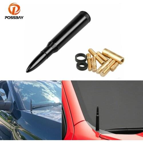 POSSBAY 5.47" Car Short Bullet Antenna Black Truck Bullet Design Aerials Kit Aluminum Alloy Universal for SUV Truck Car Styling