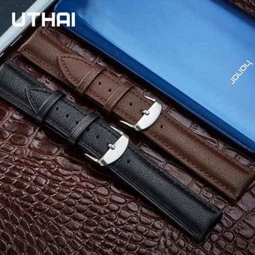 UTHAI F16 Watchbands Genuine Leather belt Cowhide bracelet Brown Black Buckle Band 12mm 14mm 16mm 18mm 20mm 22mm 24mm
