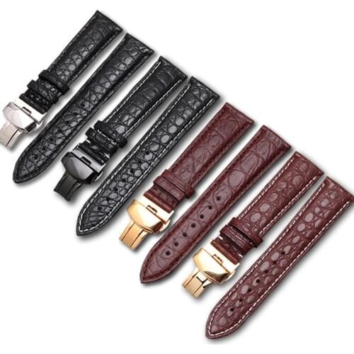 Crocodile Leather Watchbands For Men Or Women Fold Clasp Strap Watch Accessories Genuine Leather Watch Bracelet Watch Belt Chain