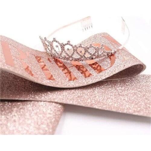 Rose Gold Birthday Party Decoration Glitter Sash Crystal Crown Set for Girls Queens Tiara Happy Birthday Anniversary Supplies