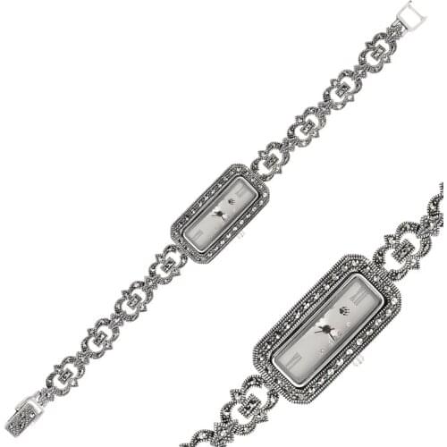 Silver 925 Sterling Marcasite Sleeve Clock