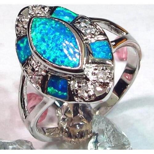 SHUNXUNZE vintage Wedding rings Jewelry & Accessories For Noble Generous women Blue opal dropshipping Rhodium Plated R346 size 7