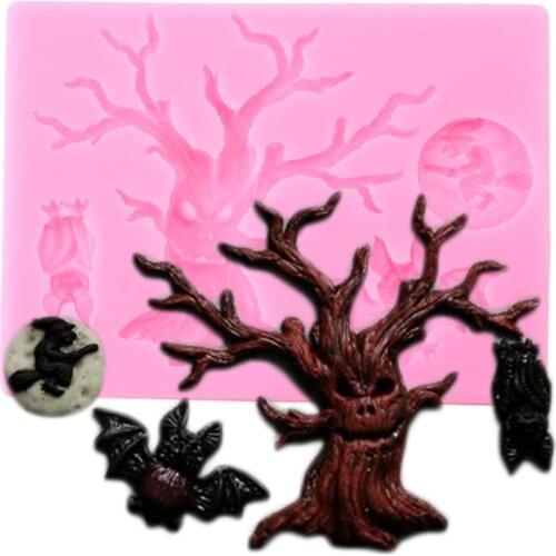 Halloween Tree Border Silicone Mold Owl Bats Cupcake Topper Fondant Cake Decorating Tools Candy Clay Chocolate Gumpaste Moulds