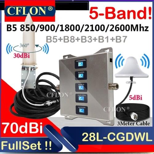 New!!Five-Band 4G Signal Amplifier B5 850 900 1800 2100 2600mhz CellPhone Cellular Repeater GSM 2G3G4G Mobile Signal Booster LTE
