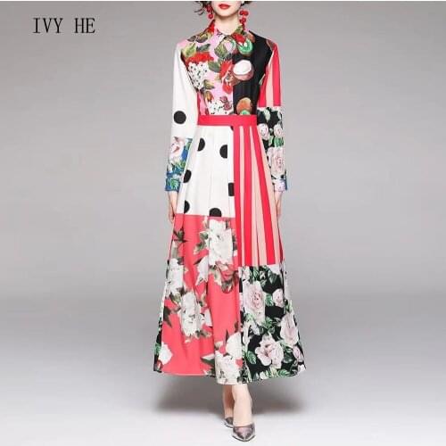 IVY HE High Quality Autumn Dress Woman Clothing Beautiful Tropical Versatile Print Long Dress Traf ZAfu Party Vintage Dresses Bo