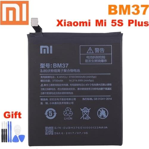 Xiao mi 100% Original BM37 3800mAh Battery For Xiaomi Mi 5S Plus MI5S Plus BM37 High Quality Phone Replacement Batteries +Tools