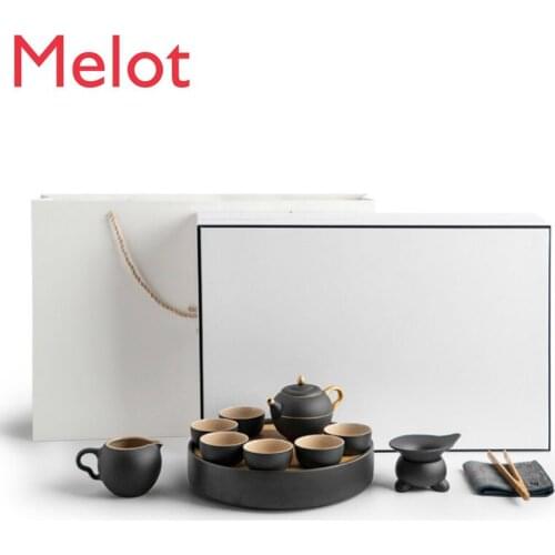 Xiaojinxi Kung Fu Tea Set Household Minimalist Gold Teapot Small Ceramic Tea Cup Tea Tray Set Tea Set luxury tea set