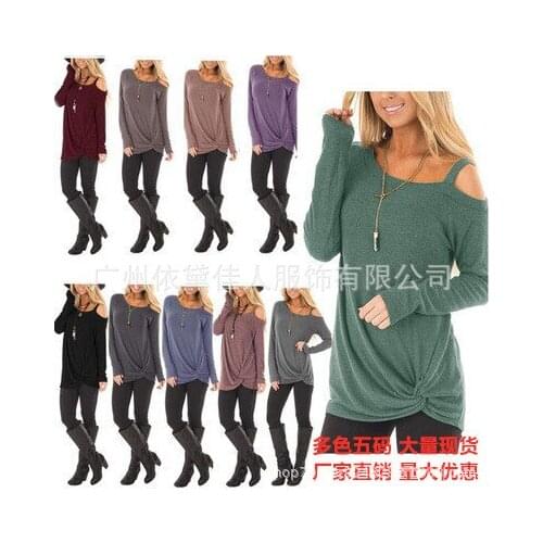 T Shirt Women 2021 New Fashion Hot Style Off Shoulder Hot Long Sleeve T-shirt Hem Kink Tshirt YDJR8893