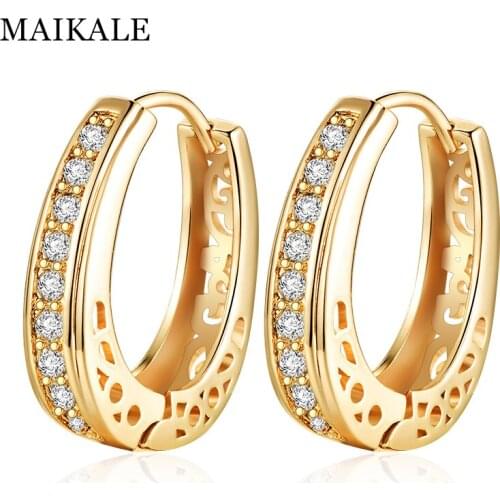 MAIKALE New Classic Hoop Earrings Gold Silver Color White Cubic Zirconia Round earrings Big Simple Korean Earrings For Women
