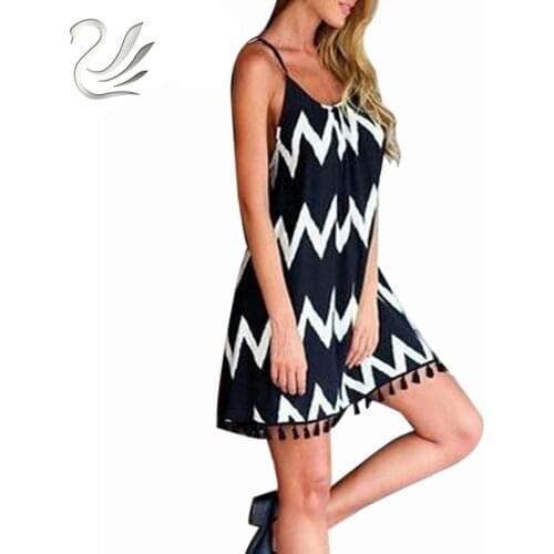 Vestidos 2019 Summer Fashion Women Dress Sexy Tassel Chiffon Sleeveless Loose Party Dresses Short Mini Dress Plus Size