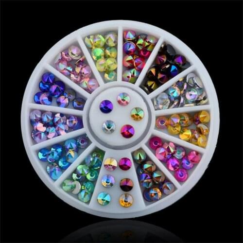12 Color 3D Nail Art Tips Gems Crystal Nail Glitter Rhinestone DIY Nail Decoration Wheel Free Shipping