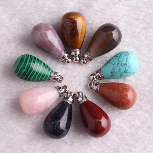 3PCS Chakra Energy Perfume Bottles Natural Stone Pendant Necklace For Women Jewelry Meditation Pendulum Free Form Druzy Amulet