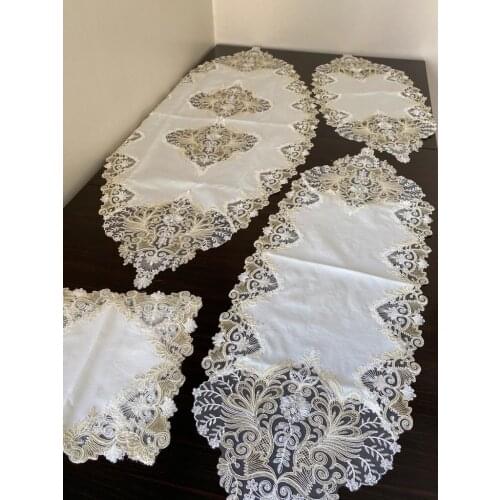 5 Parça Salon Takımı Linen Kumaş Fransız Dantelli