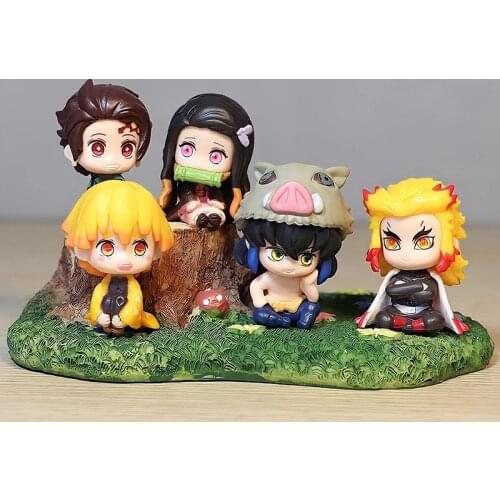 5pcs/set 6cm Demon Slay Antistress Anime ChildrensToys PVC Action Figure Model Collection Toys Dolls Kid Gift Home Decor Fidget
