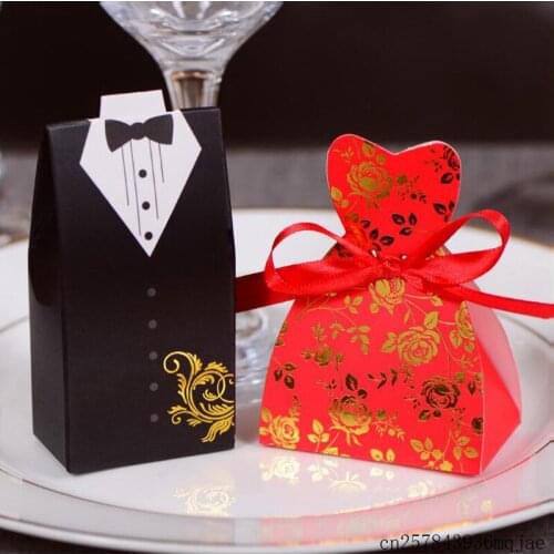 500Sets Bride and Groom Candy Boxes Gift Bags with Ribbons Wedding Favor and Wedding Decoration Souvenirs