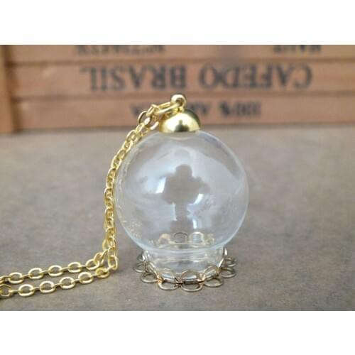 Free ship!! 20x12mm Handmade glass globe ball pendant& flower shape base/MINI glass vial necklace pendant/glass jewelry pendant