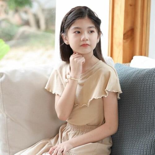 Teen Girls Sleeveless Beige Cotton Tops Japanese style 2021 Summer Autumn Children Girls T-shirt