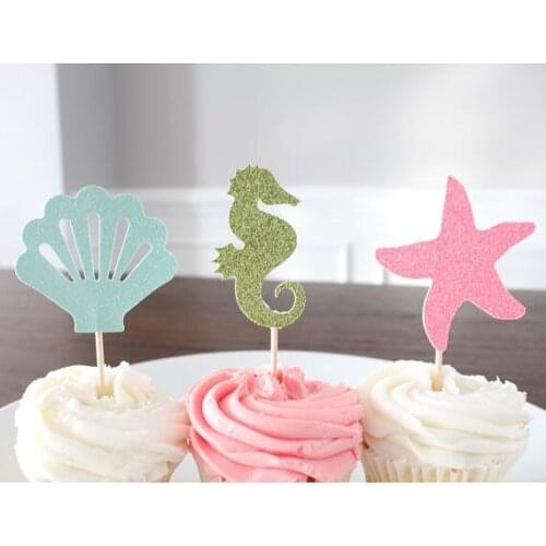 Glitter Sea Horse Seashell Starfish wedding birthday cupcake toppers Anniversary engagement party decoration doughnuttoothpicks