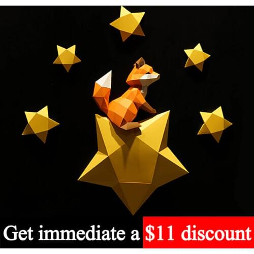 Pre-cut Star Fox Animal Paper Model Wall Decor 3D Home Decoration Art,Low Poly Papercraft,Handmade DIY Adult Craft Toy RTY129