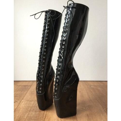 Black Sparkly Shoes Women Lace Up Knee High Boots Ballet Wedge Heels High Heels Shoes Sexy Platform Heels 9 Shoes Ballet