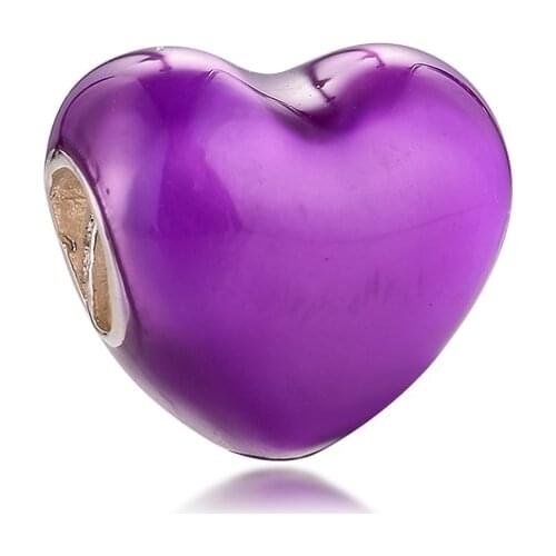 Metallic Purple Heart Charms Fits Pandora Bracelet Original 925 Sterling Silver Metal Beads DIY Jewelry Making 2021 Valentines